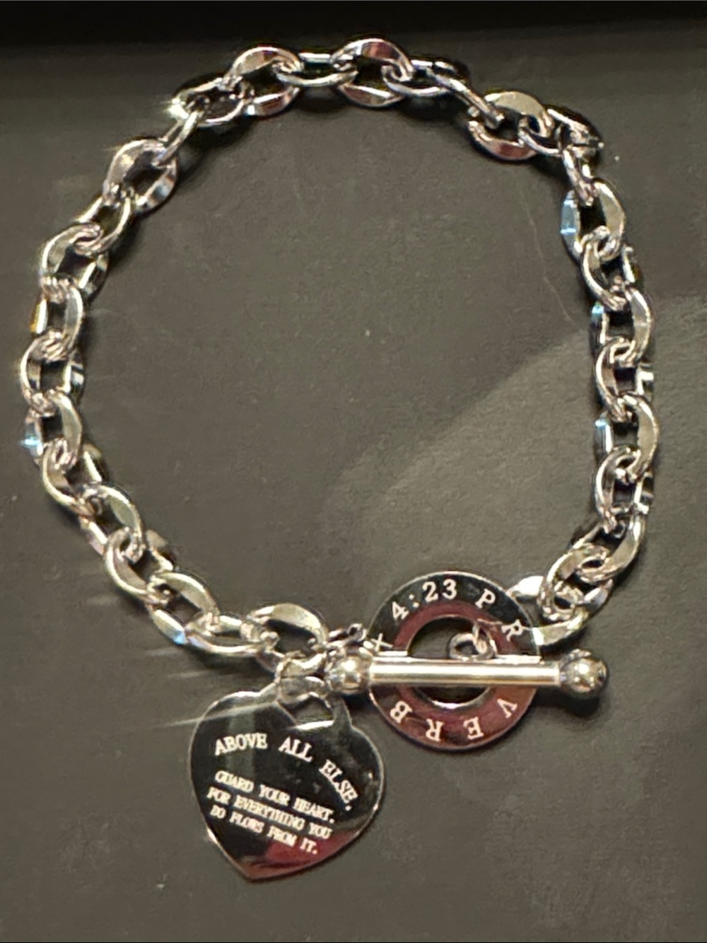 Silver Heart Toggle Bracelet with Inspirational Charm